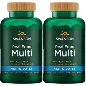 Swanson Real Food Multi Men’s Multivitamin Multimineral Men’s Health Prostate Stress Response Bladder Supplement Vegan Gluten-Free Non-GMO 90 Veggie Capsules Veg Caps (2 Pack)