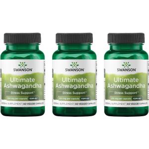 Swanson Ultimate Ashwagandha KSM-66 – Herbal Supplement Supporting Healthy Stress Levels & Relaxation – Natural Formula to Promote a Calm & Relaxed Mindset – (60 Veggie Capsules, 250mg Each)(60 Count (Pack of 3))