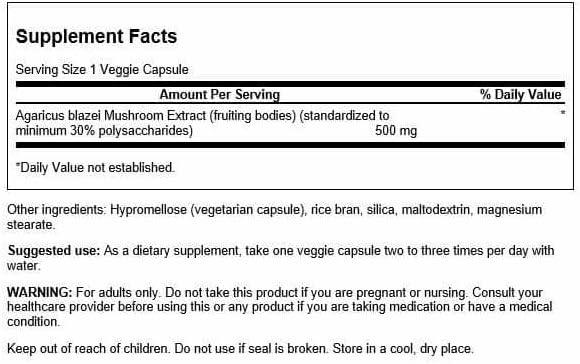 imageSwanson Agaricus Blazei Mushroom Extract 500 Mg 90 Caps90 Count Pack of 1