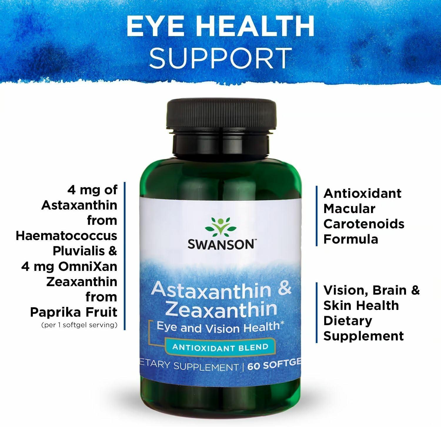 imageSwanson Astaxanthin amp Zeaxanthin Eye Vision Brain Skin Health Antioxidant Support Supplement Astaxanthin 4 mg amp OmniXan Zeaxanthin 4 mg 60 Softgels Sgels60 Count Pack of 4