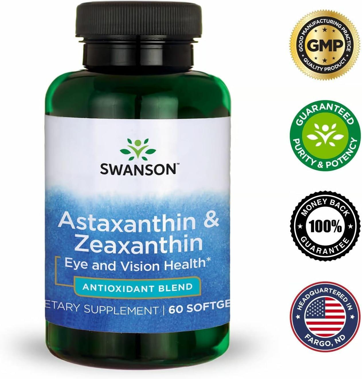 imageSwanson Astaxanthin amp Zeaxanthin Eye Vision Brain Skin Health Antioxidant Support Supplement Astaxanthin 4 mg amp OmniXan Zeaxanthin 4 mg 60 Softgels Sgels60 Count Pack of 4
