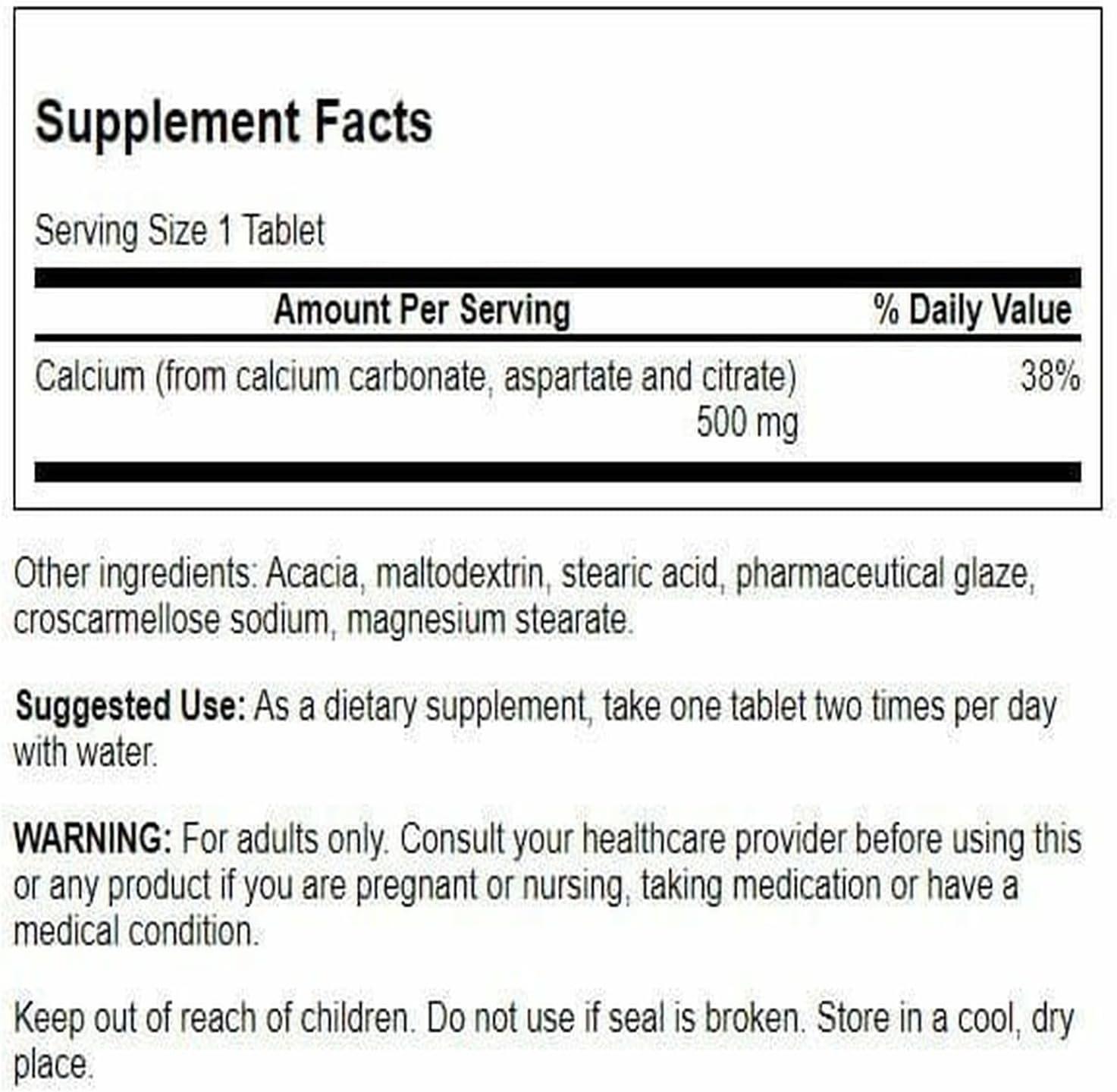 imageSwanson Calcium Carbonate Aspartate amp Citrate 500 Milligrams 100 Tabs