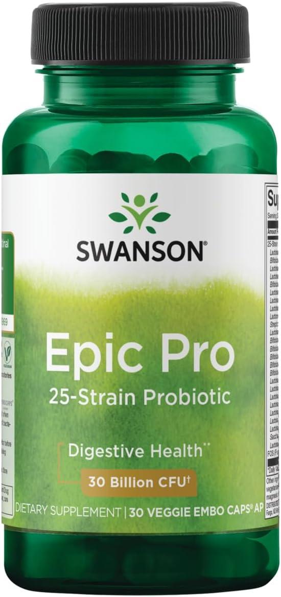 imageSwanson EpicPro 25Strain Probiotic 30 Billion CFU Digestive Health Immune System Support Prebiotic Nutraflora FOS 30 DRcaps Veggie Capsules Caps30 Count Pack of 2