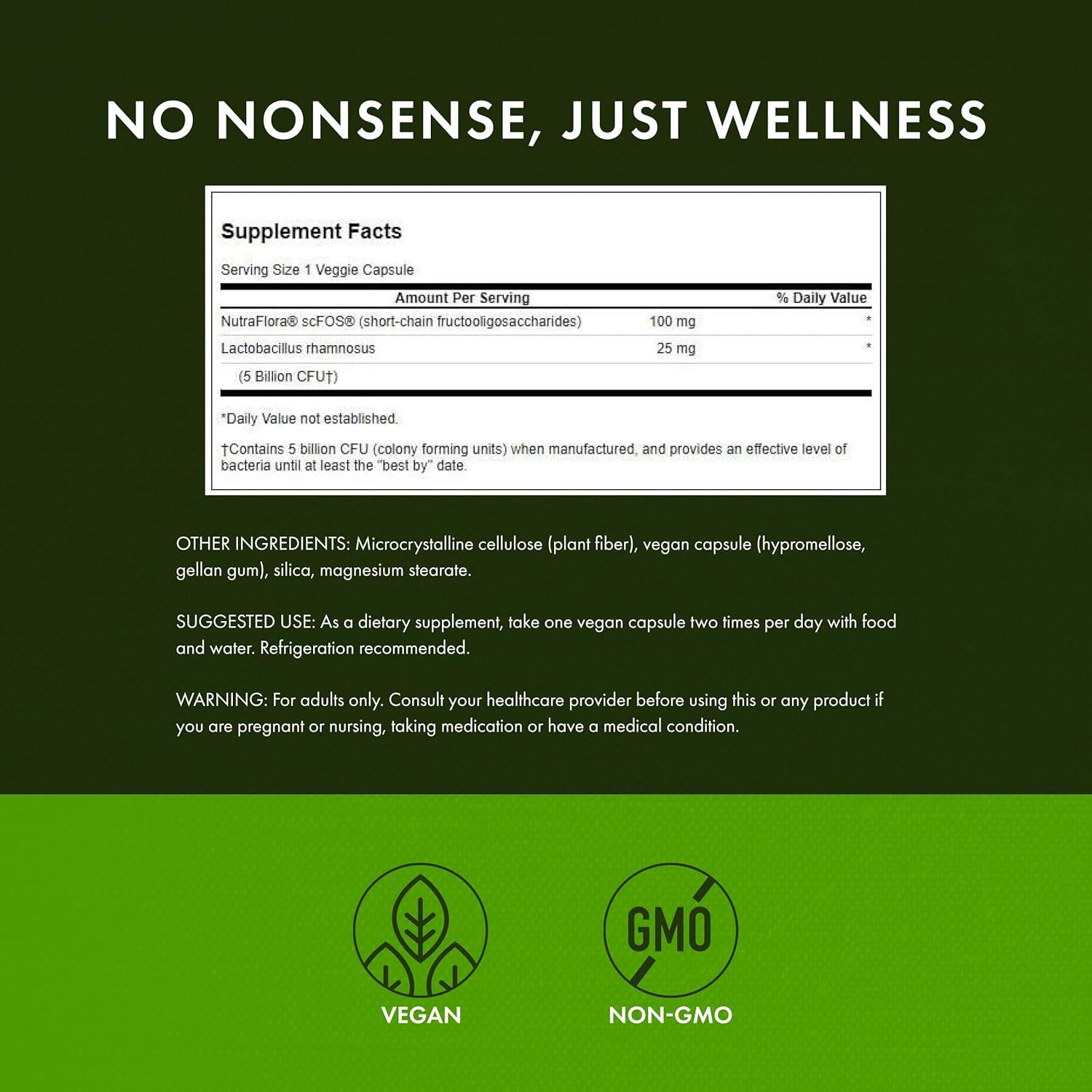 imageSwanson Lactobacillus Rhamnosus with FOS Probiotic Supplement Supports Digestive Health 5 Billion CFU Promotes GI Tract Health During Travel 60 Veggie Caps60 Count Pack of 1