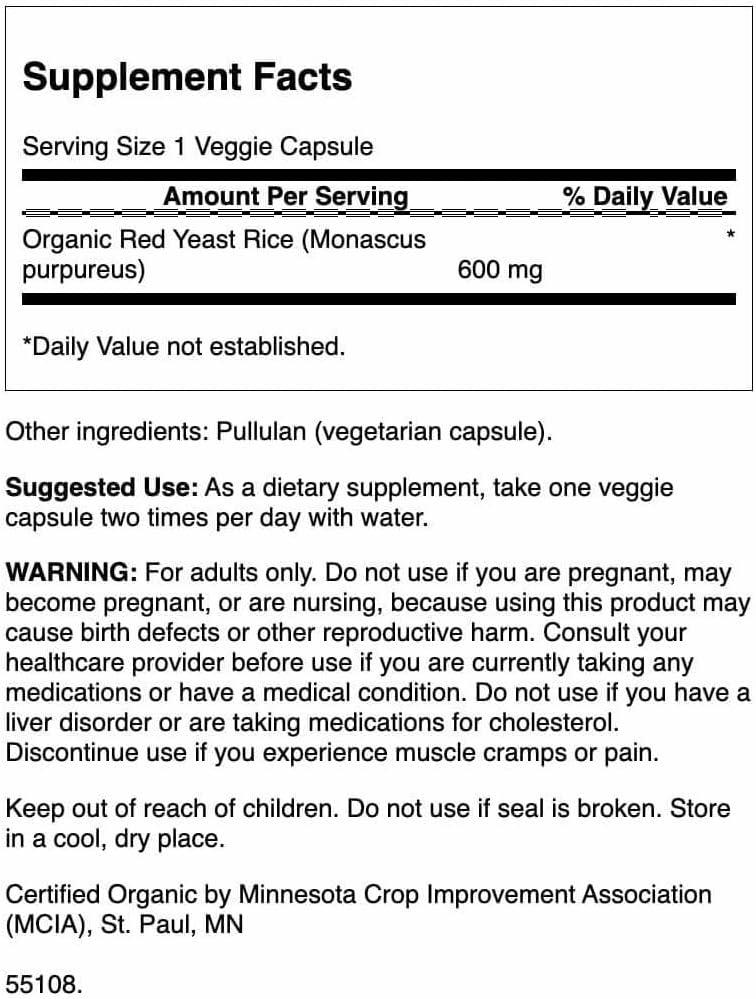 imageSwanson Made with Organic Traditional Red Yeast Rice 600 Milligrams 60 Veg Capsules60 Count Pack of 1