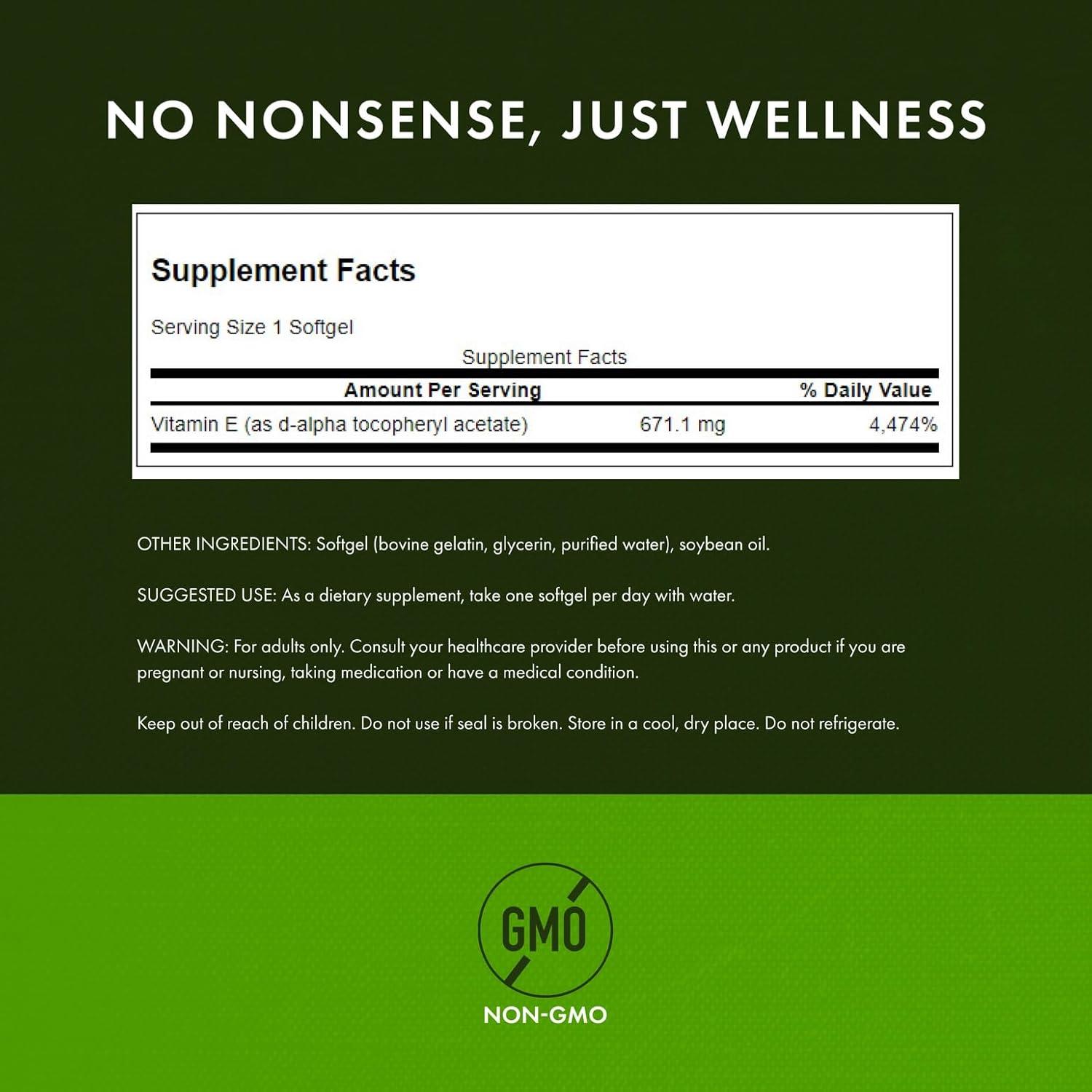 imageSwanson Vitamin E Natural Vitamin Supplement Promoting Cardiovascular Health Natural Formula Delivering Essential DAlpha Tocopherols 100 Softgels 1000 IU Each