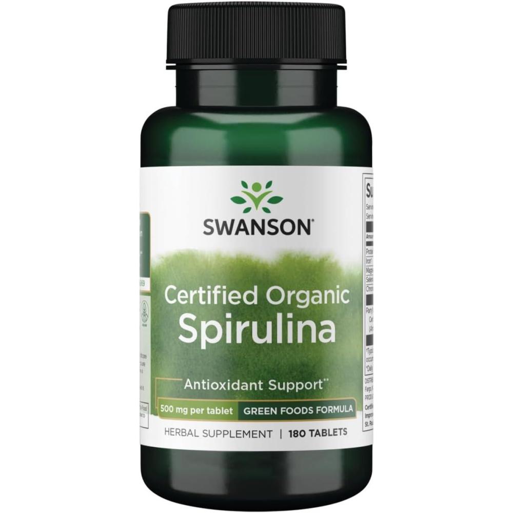 imageSwanson Certified Organic Spirulina 500 Milligrams 180 Tabs