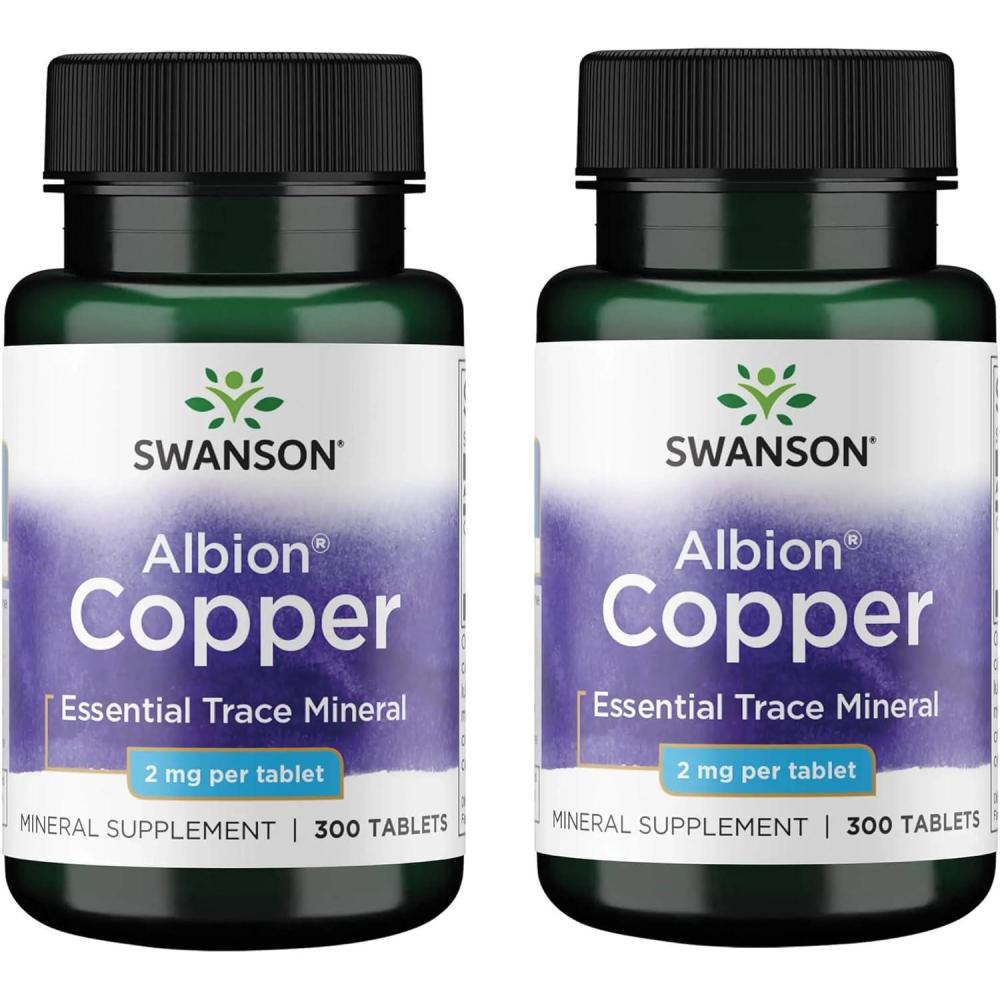 imageSwanson Copper Antioxidant Immune System Red Blood Cell Support Mineral Supplement Copper chelate 2 mg 300 Tabs 2 Pack300 Count Pack of 2