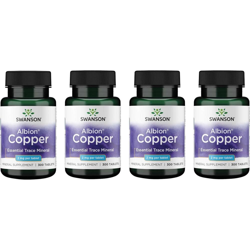 imageSwanson Copper Antioxidant Immune System Red Blood Cell Support Mineral Supplement Copper chelate 2 mg 300 Tabs 2 Pack300 Count Pack of 4