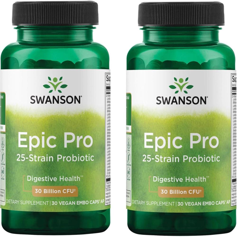 imageSwanson EpicPro 25Strain Probiotic 30 Billion CFU Digestive Health Immune System Support Prebiotic Nutraflora FOS 30 DRcaps Veggie Capsules Caps30 Count Pack of 2