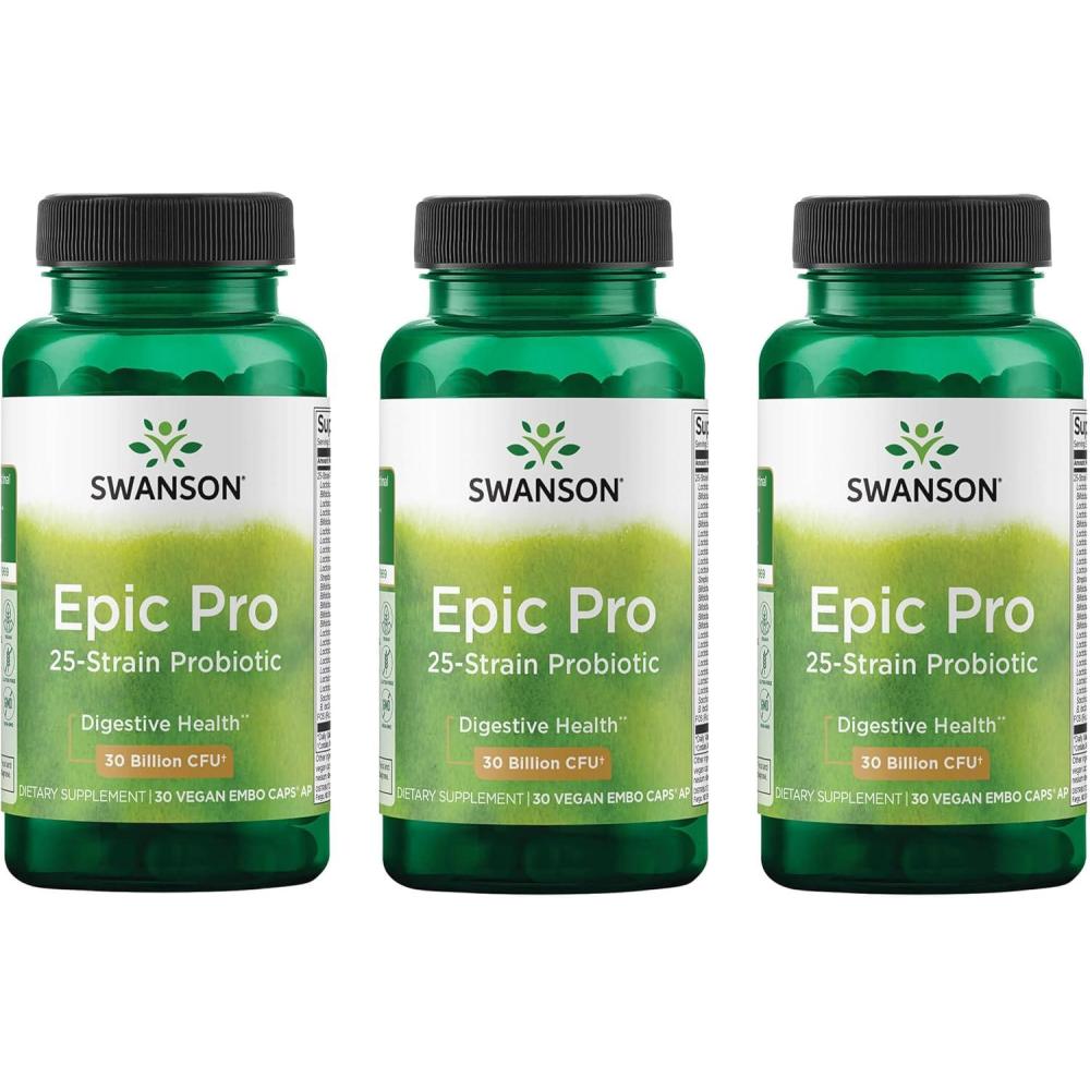imageSwanson EpicPro 25Strain Probiotic 30 Billion CFU Digestive Health Immune System Support Prebiotic Nutraflora FOS 30 DRcaps Veggie Capsules Caps30 Count Pack of 3