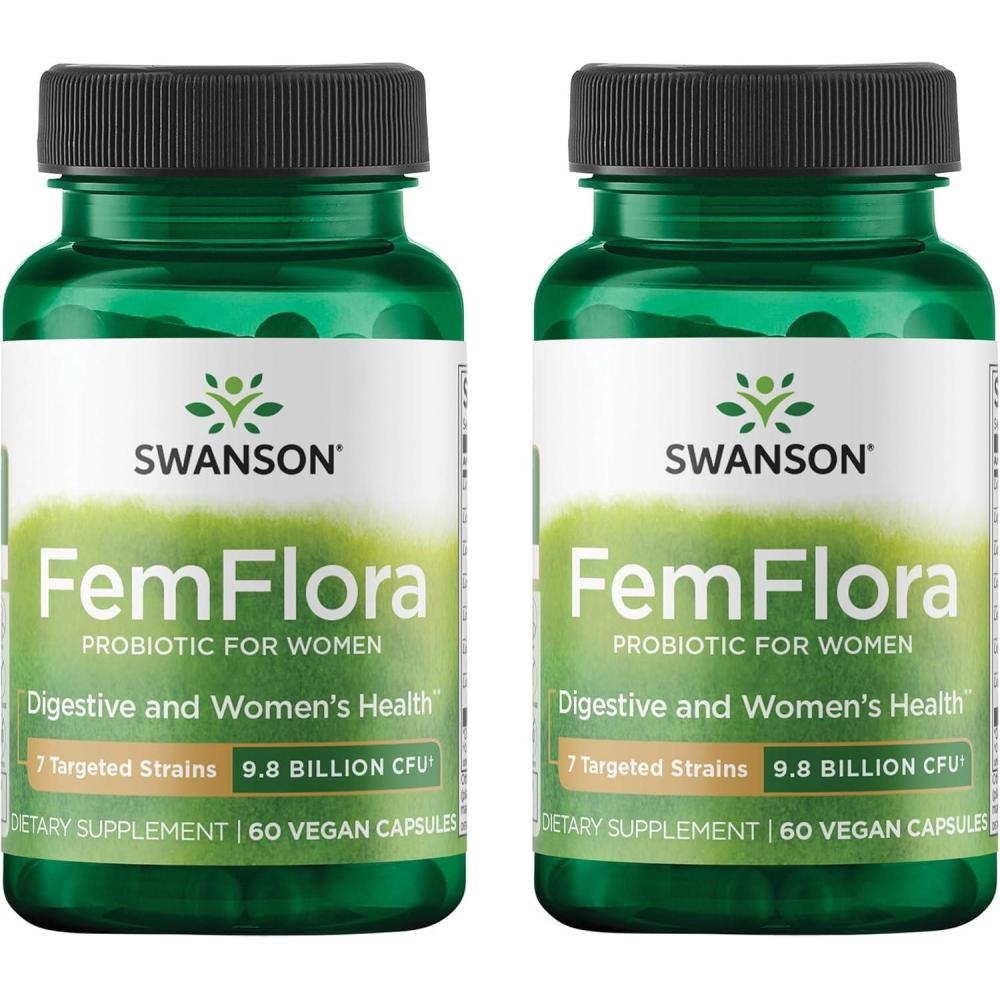 imageSwanson FemFlora Feminine Probiotic Supplement Supporting Flora of The Mouth GI Tract and Vagina Probiotics for Women with 9 Billion CFU Per Capsule 60 Capsules 2 Pack60 Count Pack of 2