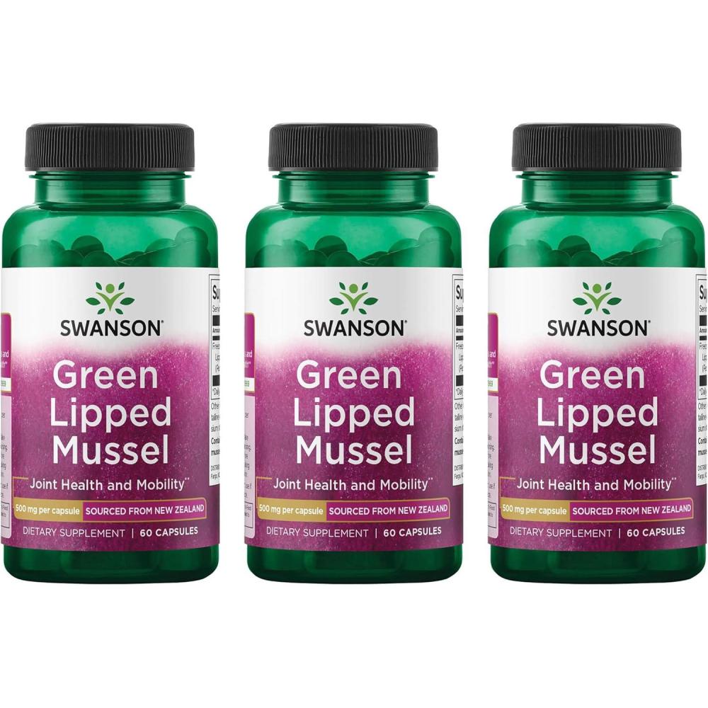 imageSwanson Green Lipped Mussel FreezeDried New Zealand Joint Health amp Mobility Supplement Natural Formula May Support Heart Health amp Digestive Function 60 Capsules 500mg Each60 count Pack of 3