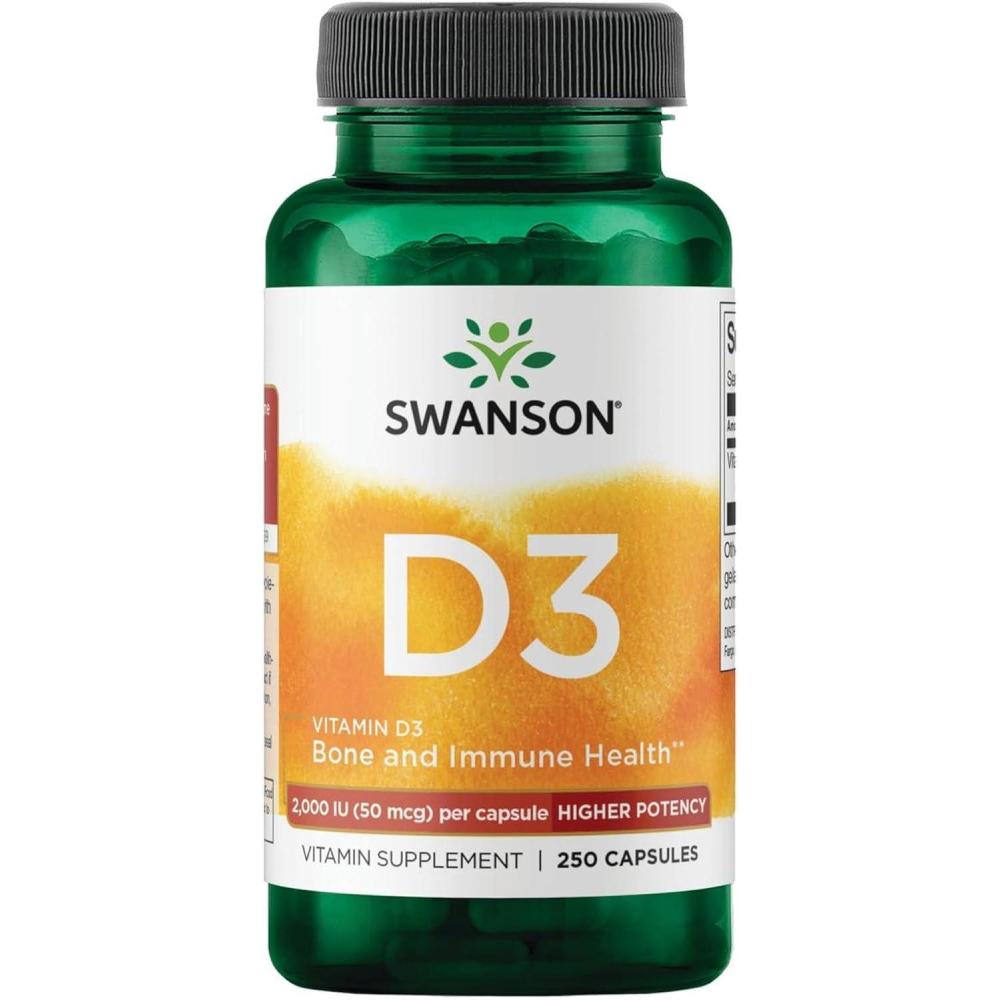 imageSwanson Higher Potency Vitamin D3 2000 Iu  Sunshine Vitamin Bone Immune Support 50 mcg 250 Capsules