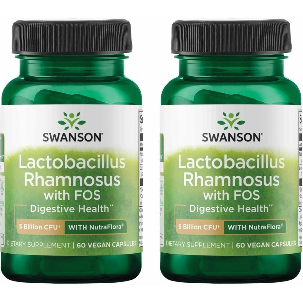 imageSwanson Lactobacillus Rhamnosus with FOS Probiotic Supplement Supports Digestive Health 5 Billion CFU Promotes GI Tract Health During Travel 60 Veggie Caps60 Count Pack of 2