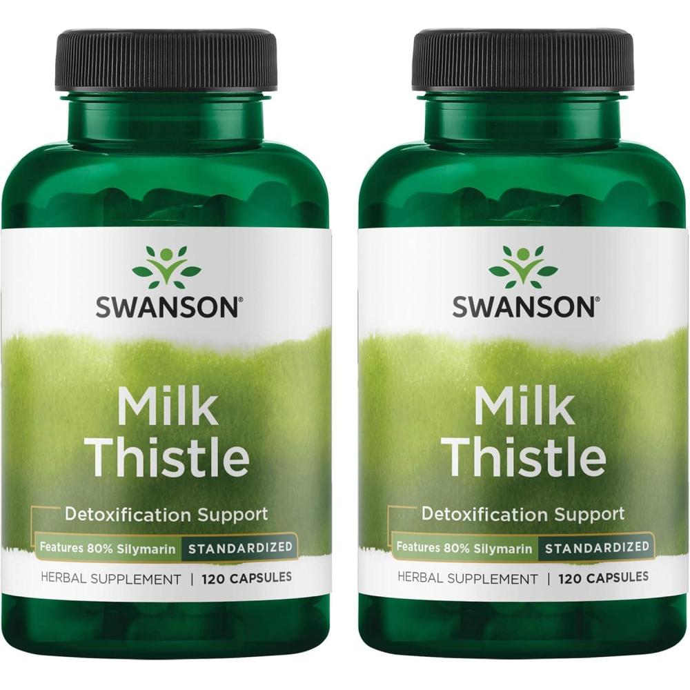 imageSwanson Milk Thistle Standardized Herbal Liver Support Supplement w 80 Silymarin Natural Formula Helping to Maintain Overall Health amp Wellbeing 120 Capsules120 Count Pack of 2