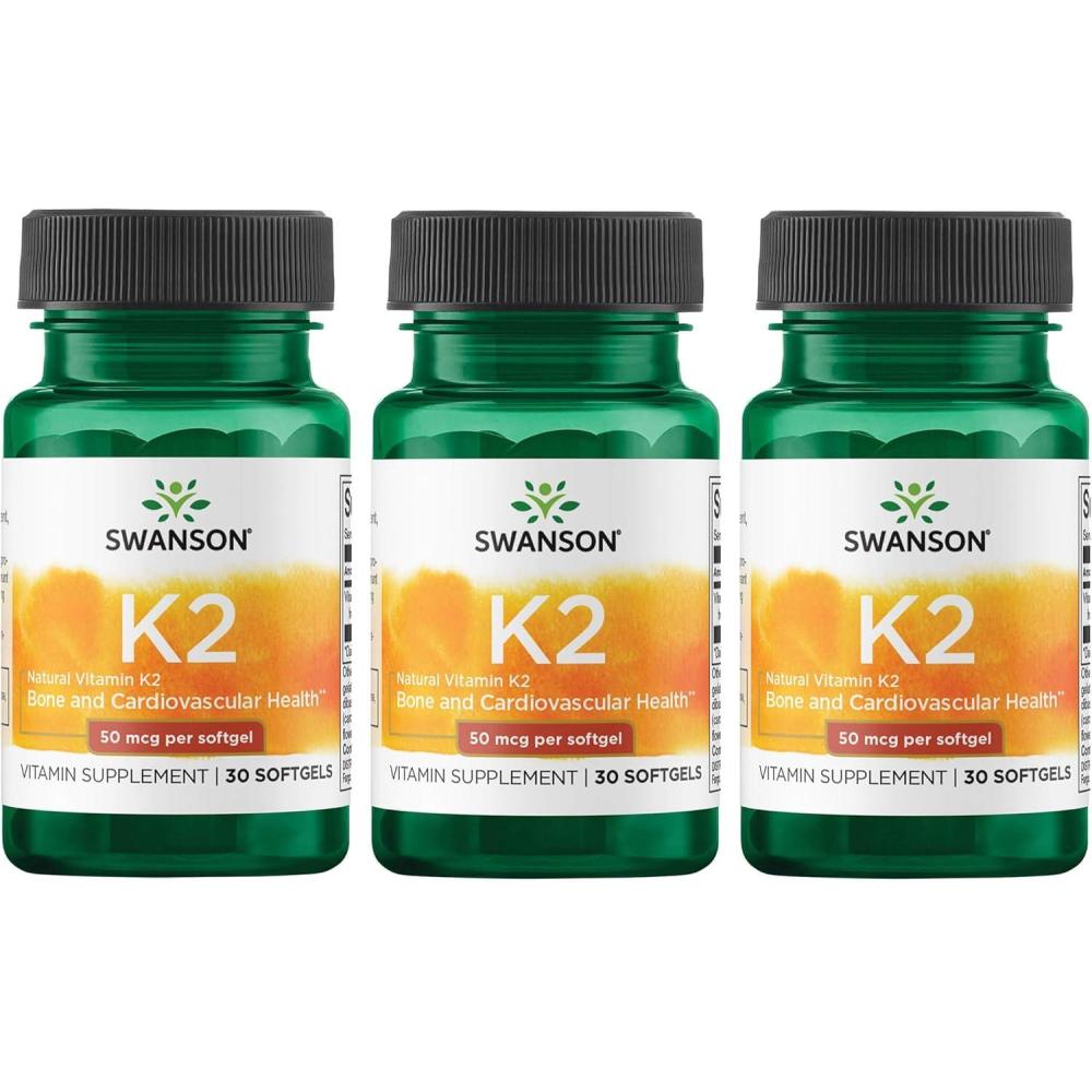 imageSwanson Natural Vitamin K2 Menaquinone7 from Natto 50 mcg 30 Sgels 1 Pack30 Count Pack of 3