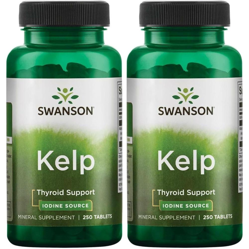 imageSwanson Premium Brand Kelp  Natural Iodine Source Supporting Thyroid Health  Mineral Supplement wIodine Source Standardized 04  250 Tablets 225mcg Each250 Count Pack of 2