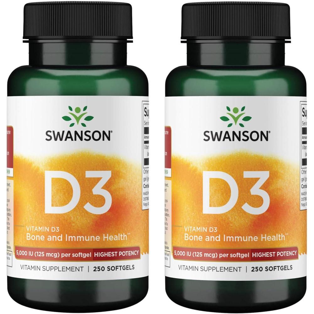 imageSwanson Vitamin D3  Vitamin Supplement Promoting Bone Health amp Immune System Support  Natural Support for Calcium Distribution amp Absorption  250 Softgels 2 Pack250 Count Pack of 2