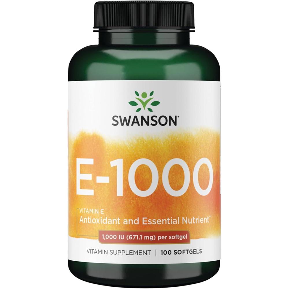 imageSwanson Vitamin E Natural Vitamin Supplement Promoting Cardiovascular Health Natural Formula Delivering Essential DAlpha Tocopherols 100 Softgels 1000 IU Each