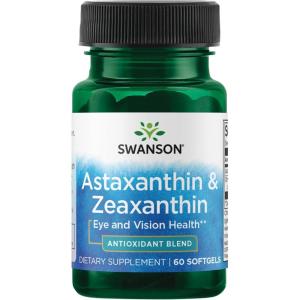 Swanson Astaxanthin & Zeaxanthin Eye Vision Brain Skin Health Antioxidant Support Supplement (Astaxanthin 4 mg & OmniXan Zeaxanthin 4 mg) 60 Softgels Sgels(60 Count (Pack of 1))