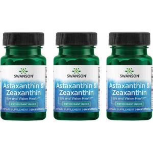 Swanson Astaxanthin & Zeaxanthin Eye Vision Brain Skin Health Antioxidant Support Supplement (Astaxanthin 4 mg & OmniXan Zeaxanthin 4 mg) 60 Softgels Sgels(60 Count (Pack of 3))