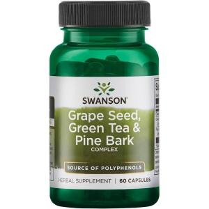 Swanson Grape Seed Green Tea & Pine Bark Complex Health Antioxidant Support Polyphenols OPCS Herbal Supplement 60 Capsules (Caps)