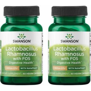Swanson Lactobacillus Rhamnosus with FOS – Probiotic Supplement Supports Digestive Health – 5 Billion CFU – Promotes GI Tract Health During Travel – (60 Veggie Caps)(60 Count (Pack of 2))