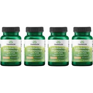 Swanson Lactobacillus Rhamnosus with FOS – Probiotic Supplement Supports Digestive Health – 5 Billion CFU – Promotes GI Tract Health During Travel – (60 Veggie Caps)(60 Count (Pack of 4))