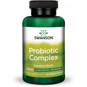 Swanson Probiotic Complex 4.2 Billion CFU 5-Strain Digestive Health Fat Metabolism Satiety Prebiotic FOS Complex Supplement 120 Veggie DRcaps(1)