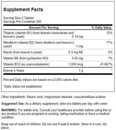 imageSwanson Brewers Yeast B Complex Vitamin Formula 500mg 500 Tablets 2 Pack500 Count Pack of 1