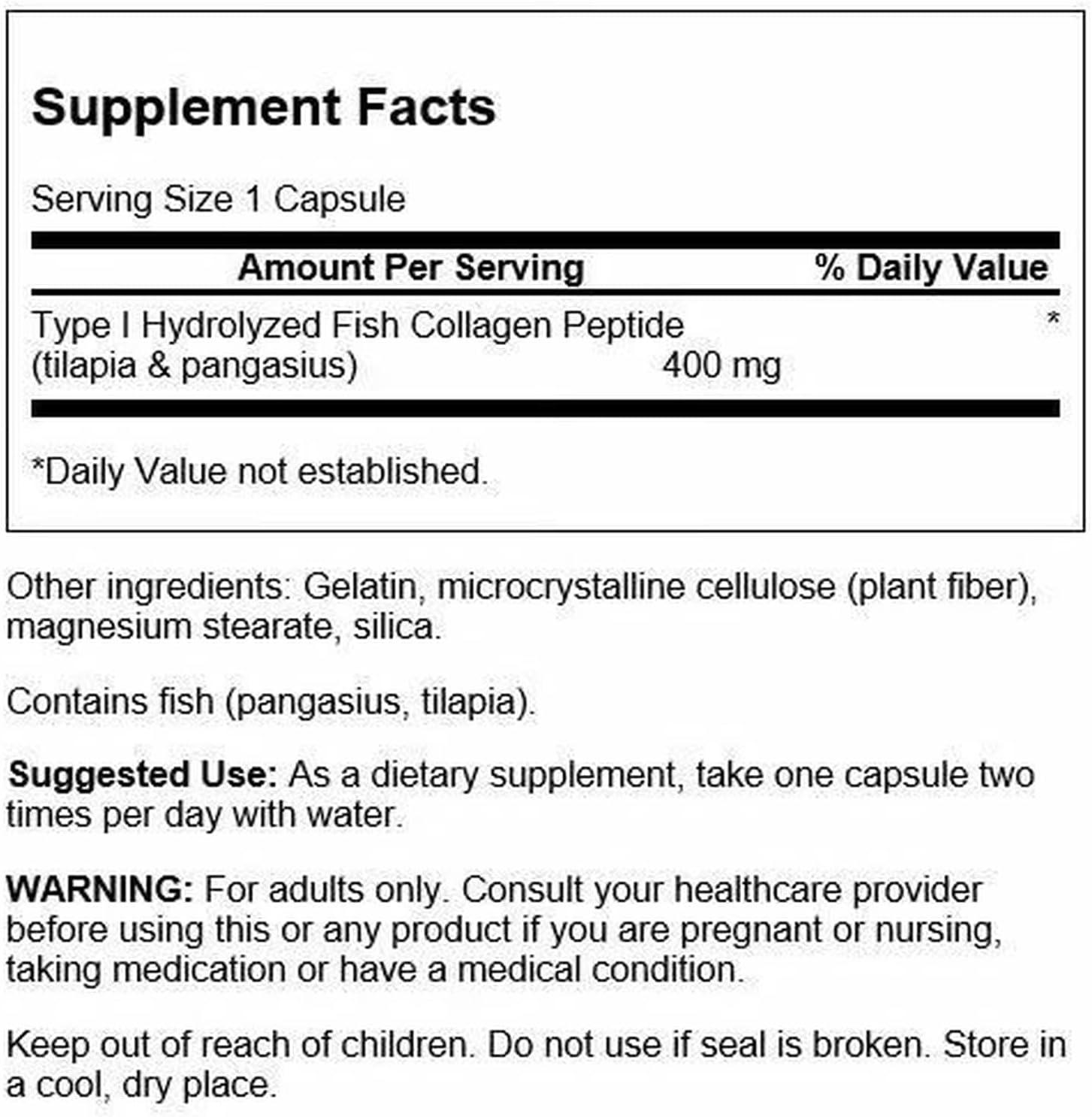 imageSwanson Hydrolyzed Fish Collagen Type I 400 Milligrams 60 Capsules 2 Pack