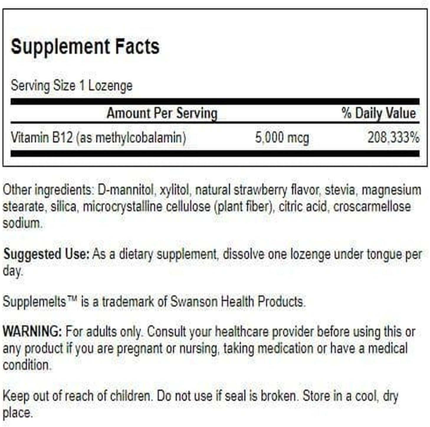 imageSwanson Supplemelts Sublingual Vitamin B12 5 Milligrams 60 Tabs