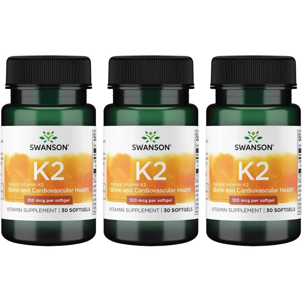imageSwanson Vitamin K2 Menaquinone7  Vitamin Supplement Supporting Cardiovascular and Bone Health  Made from Japanese Natto to Help Regulate Calcium  30 Softgels 100mcg Each30 Count Pack of 3