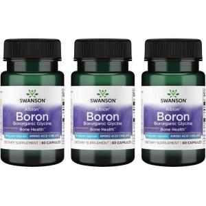 Swanson Boron from Albion – Boroganic Glycine Supplement Supporting Joint Health & Bone Health – High Absorption Formula May Support Overall Balance – (60 Capsules, 6mg Each) (3 Pack)