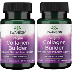Swanson Vegan Collagen Builder – Featuring Dermaval – Hair, Skin, Nail Health – 60 Veg Caps (2 Pack)