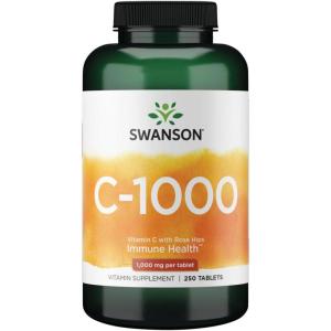 Swanson Vitamin C with Rose HIPS Immune System Support Skin Cardiovascular Health Antioxidant Supplement 1000 mg 250 Tablets (Tabs)