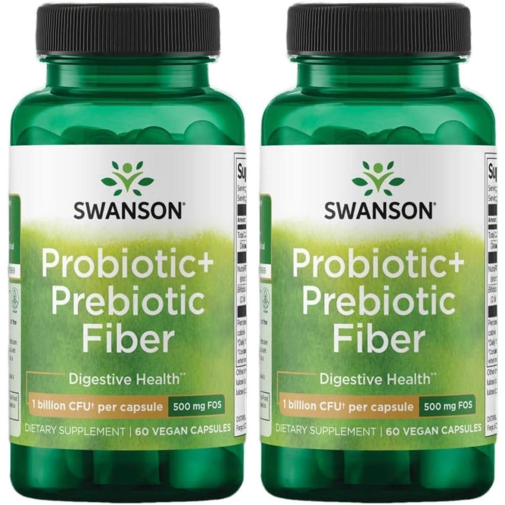 imageSwanson Prebiotic  Probiotic Fiber  Natural Supplement Promoting Digestive System amp Immune Health Support  Aids Regularity amp GI Tract Health  60 Capsules 500 Million CFU Each Pack of 2